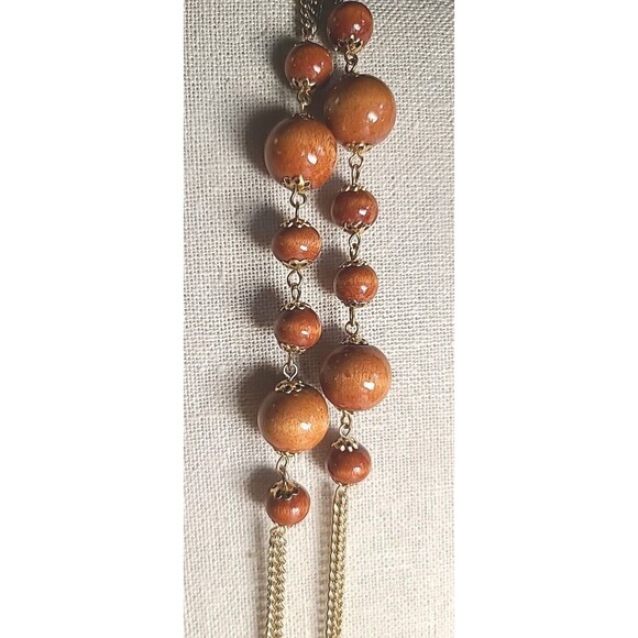 Vintage Chunky Wood Bead  And Goldtone Chain 56" Long Necklace - Picture 6 of 6